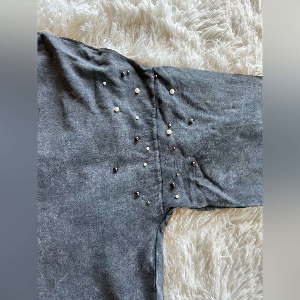 Zara | Charcoal Gray Pearl Studded Crewneck Sweatshirt - Picture 4 of 5